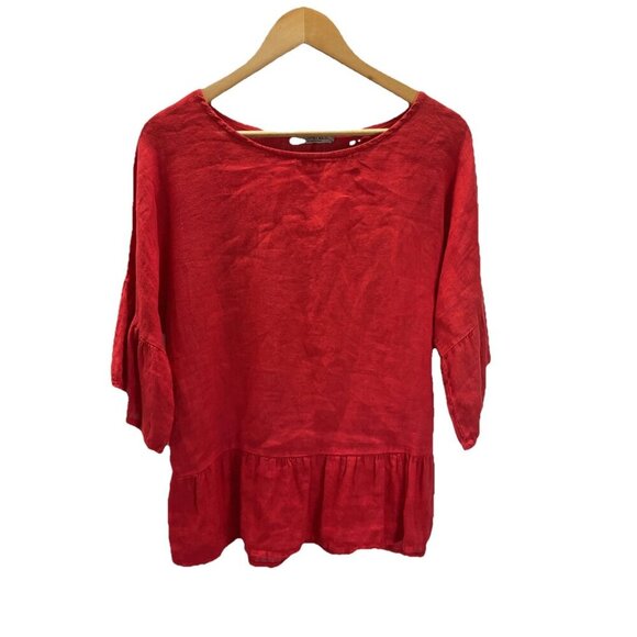 Valentina Naldi Womens size M Red 100% Linen Blouse Ruffles Made in Italy - Picture 1 of 8